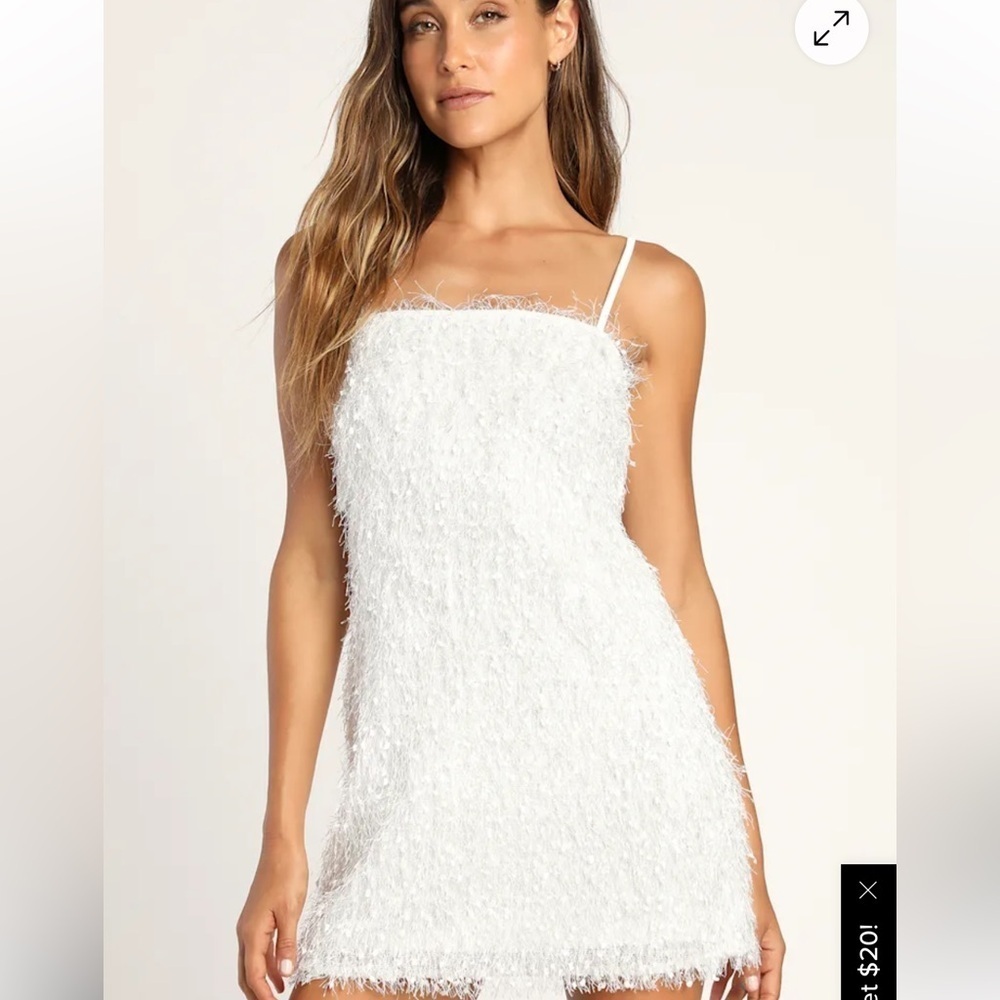 Lulus white feather fringe mini dress size xs homecoming party dress